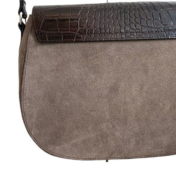 Claudia Firenze Made in Italy Suede Croc Embossed Leather Crossbody - Picture 6 of 13